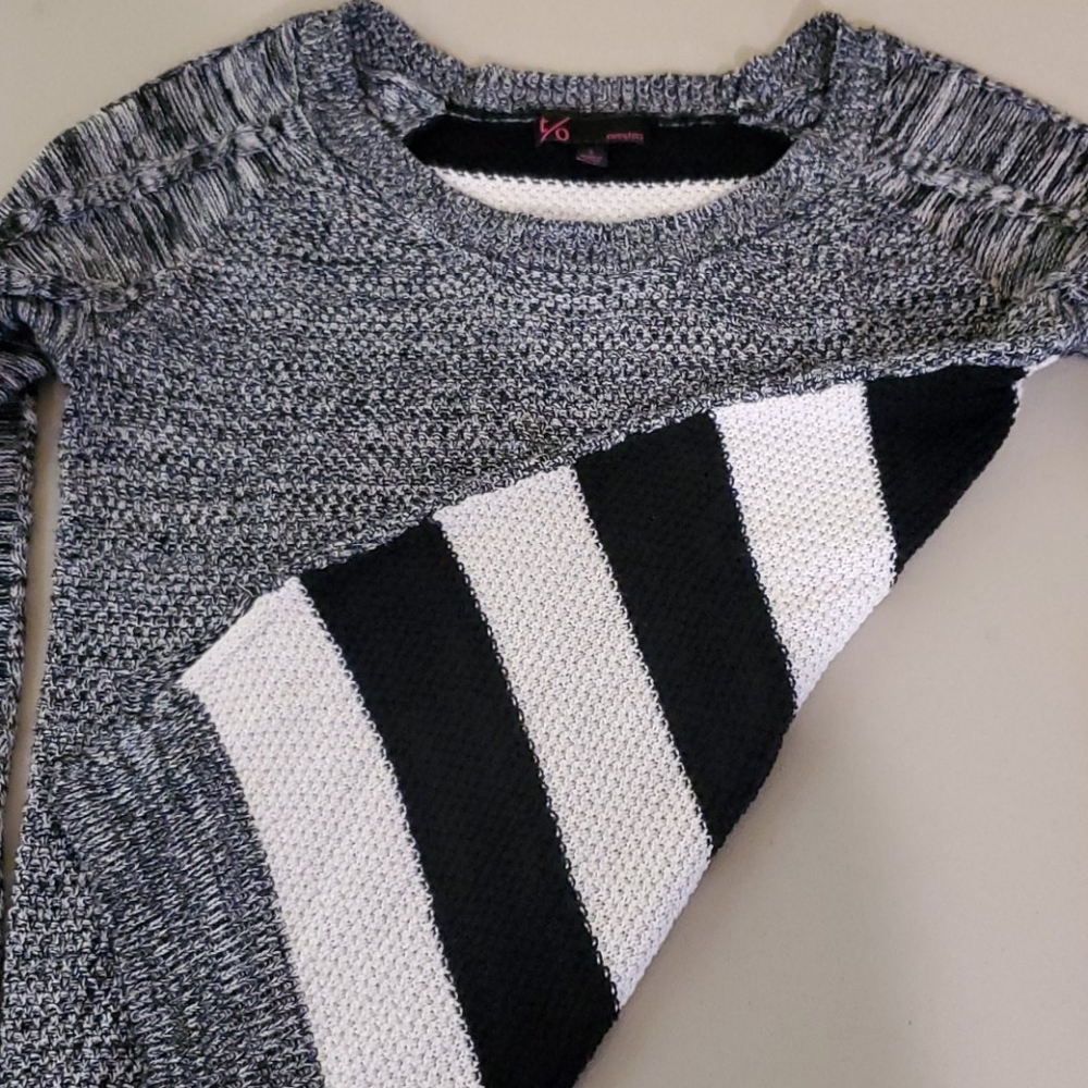 Fun Black & White Sweater with Striped Back